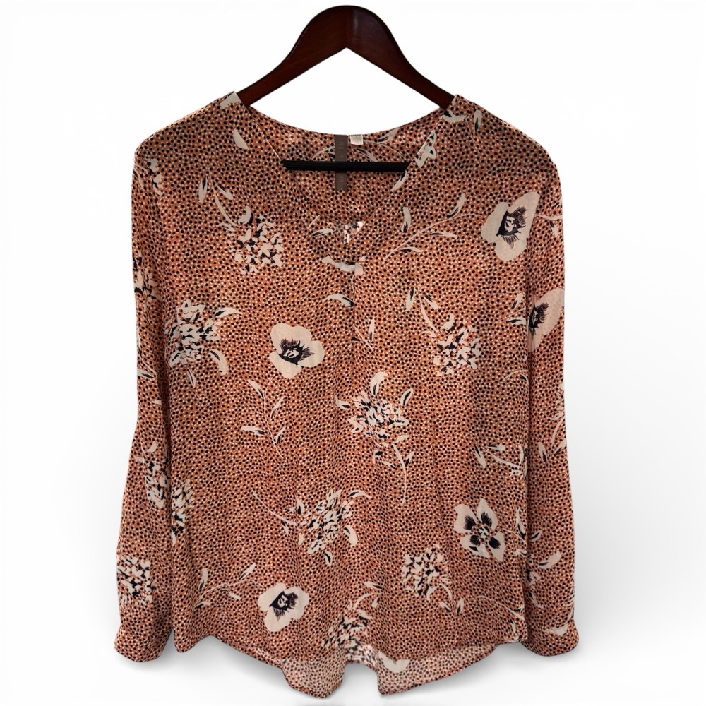 BRINA & EM Boho Chic Floral Polka Dot High Low Blouse Romantic Tunic M - Picture 2 of 5